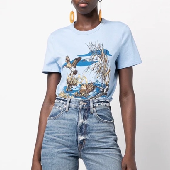 TORY BURCH Duck's Pond T-shirt In Blue Dream size Small S - Picture 1 of 9